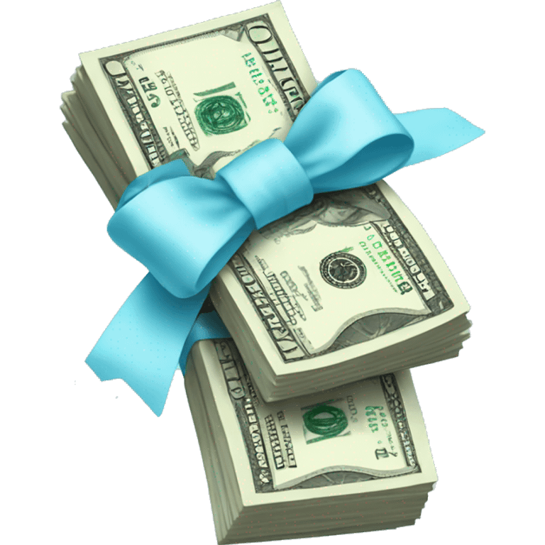 A bunch of dollars, tied with a pastel pale blue bow emoji