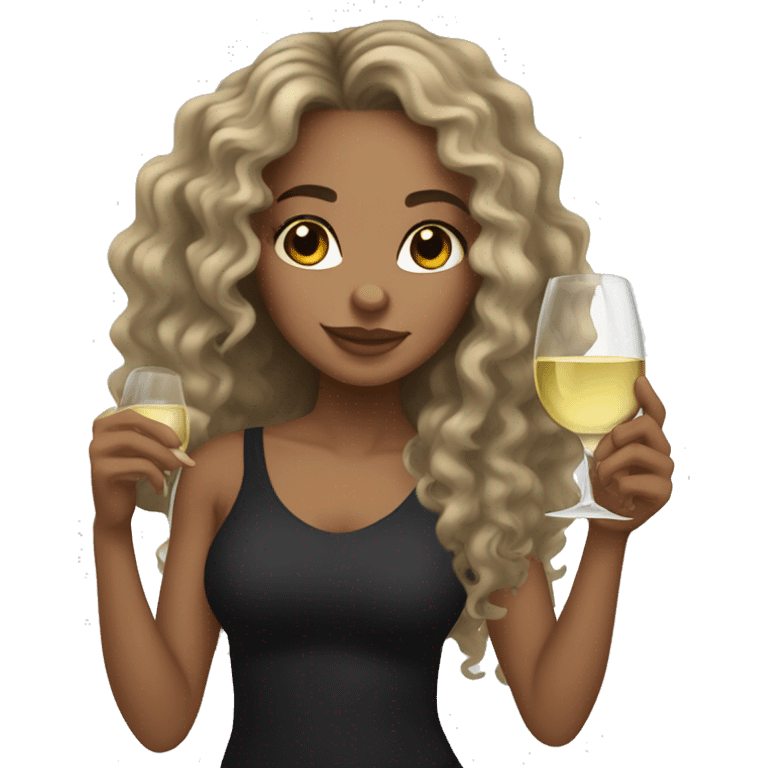 light skin girl with long curly hair holding white wine wearing black tights emoji