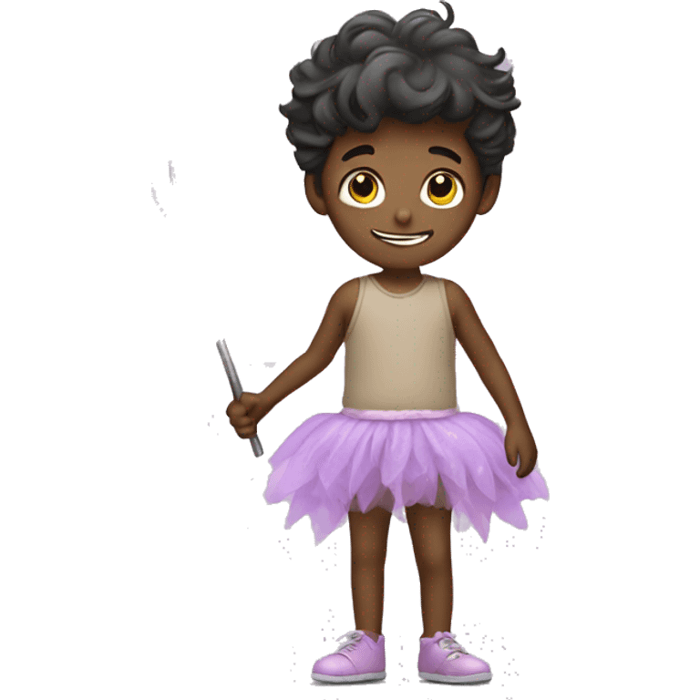 Boy wearing tutu and a fairy wand standing emoji