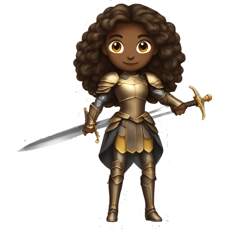 black lady knight long brown hair golden eyes tan skin holding a sword emoji