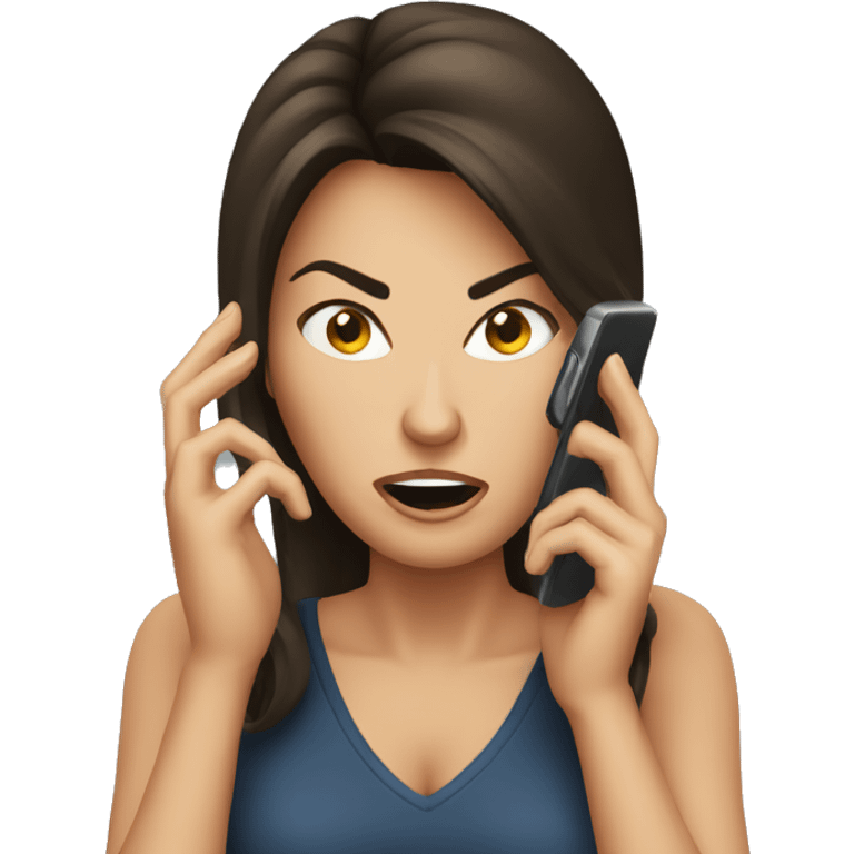 Brunette angry Woman talking on cell phone emoji