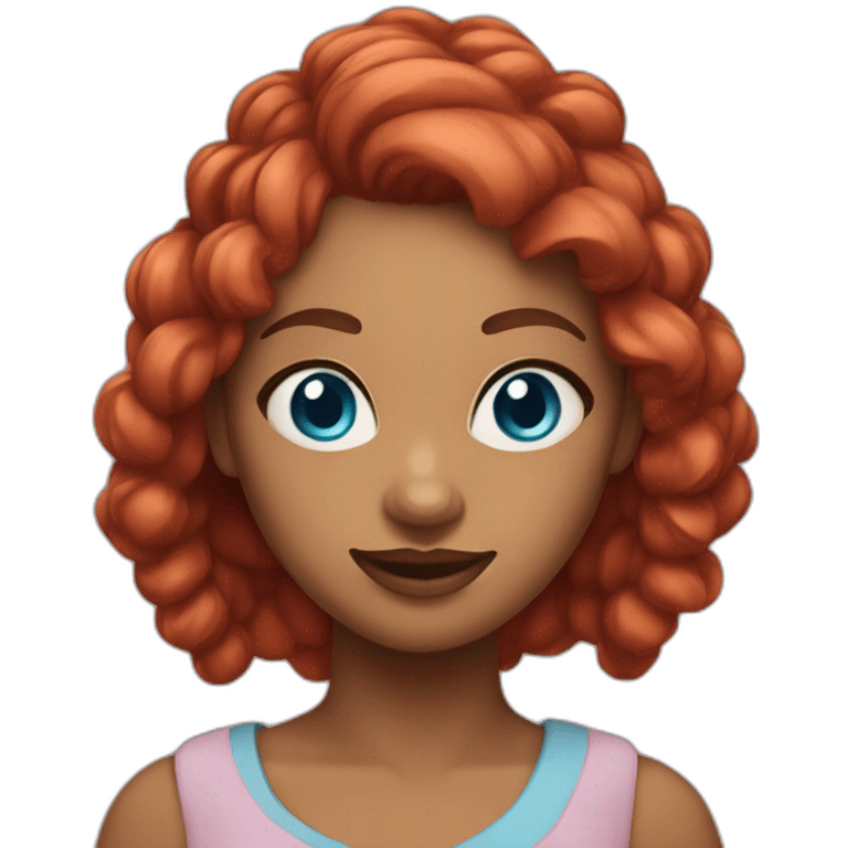 Woman with brown skin, fantasy red hair with two pigtails and light blue eyes  emoji