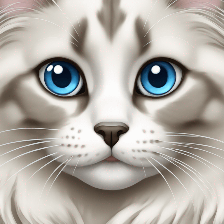 A White and Taupe Grey Ragdoll Cat with blue eyes  emoji