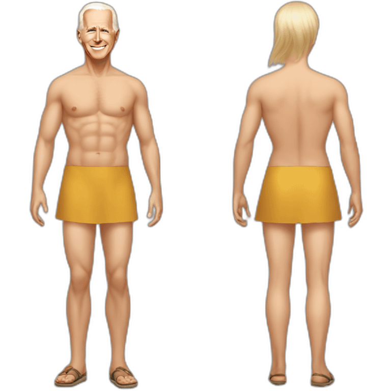 young joe biden wearing a skirt bikini sitting acting out that scene from basic instinct sitting facing forward legs apart(full body, ios17) emoji