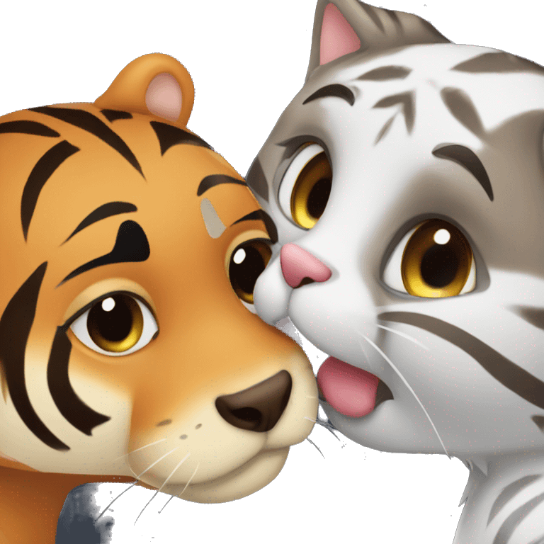 Brown bear kissing a tiger cat emoji