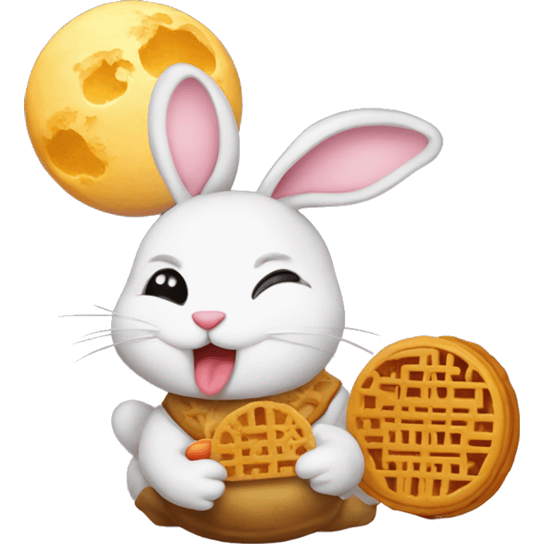 rabbit eat moon cake at moon emoji