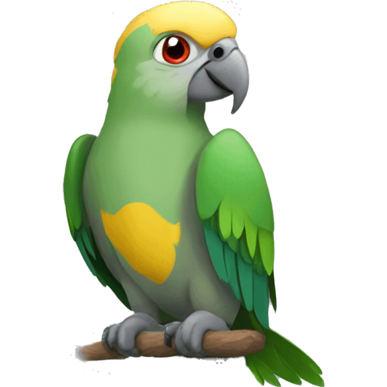 grey-green parrot with yellow head and green chest and red eyes emoji