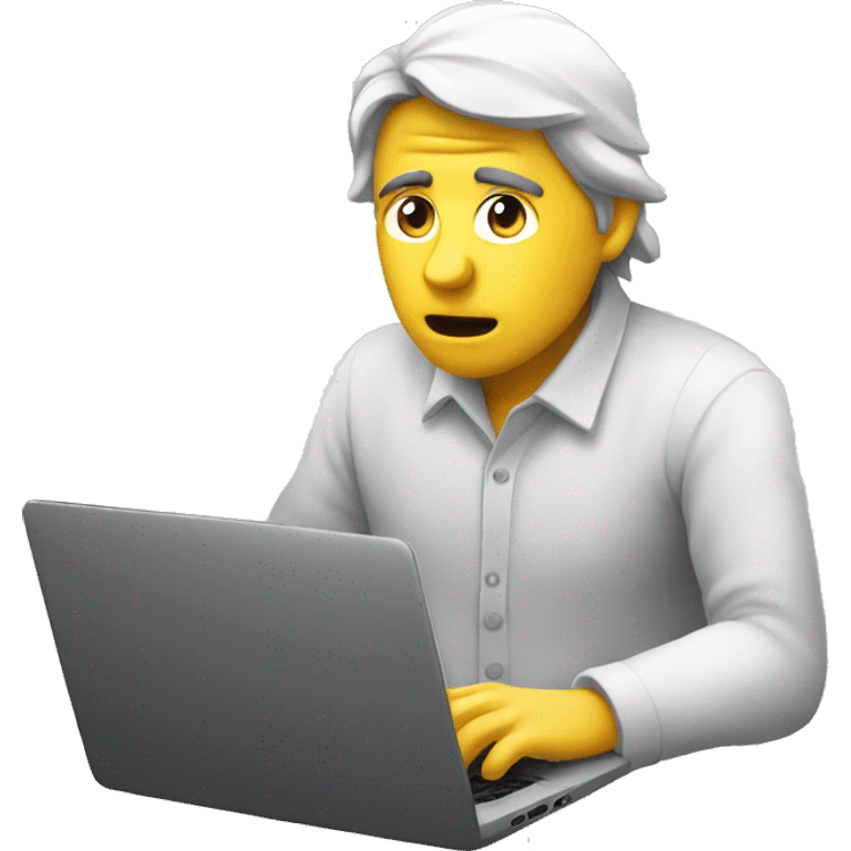 developer looking confused on laptop with a ? sign. generate it from sideways angle emoji