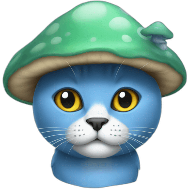 Blue cat with a mushroom hat emoji