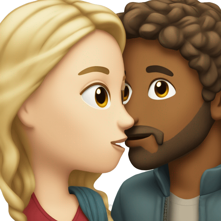 Brown haired boy with beard and blonde white girl kissing  emoji