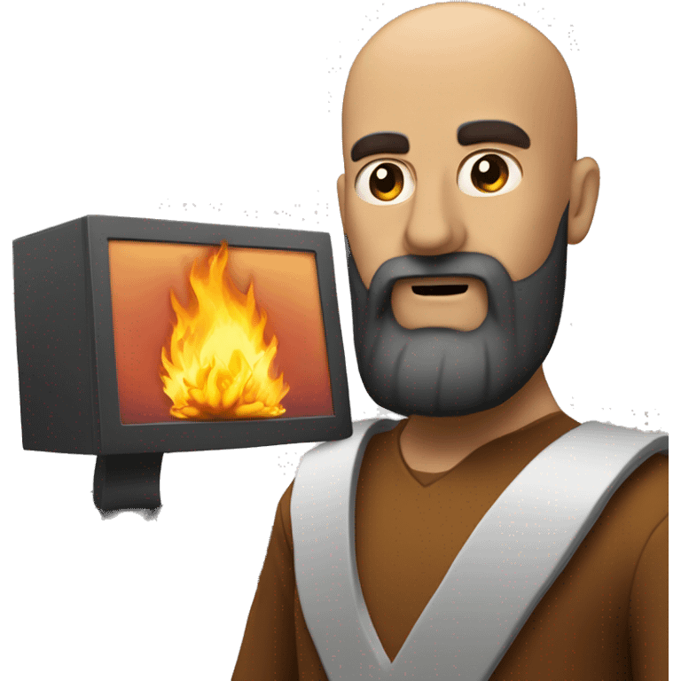 burning computer in front of a bearded bald man emoji