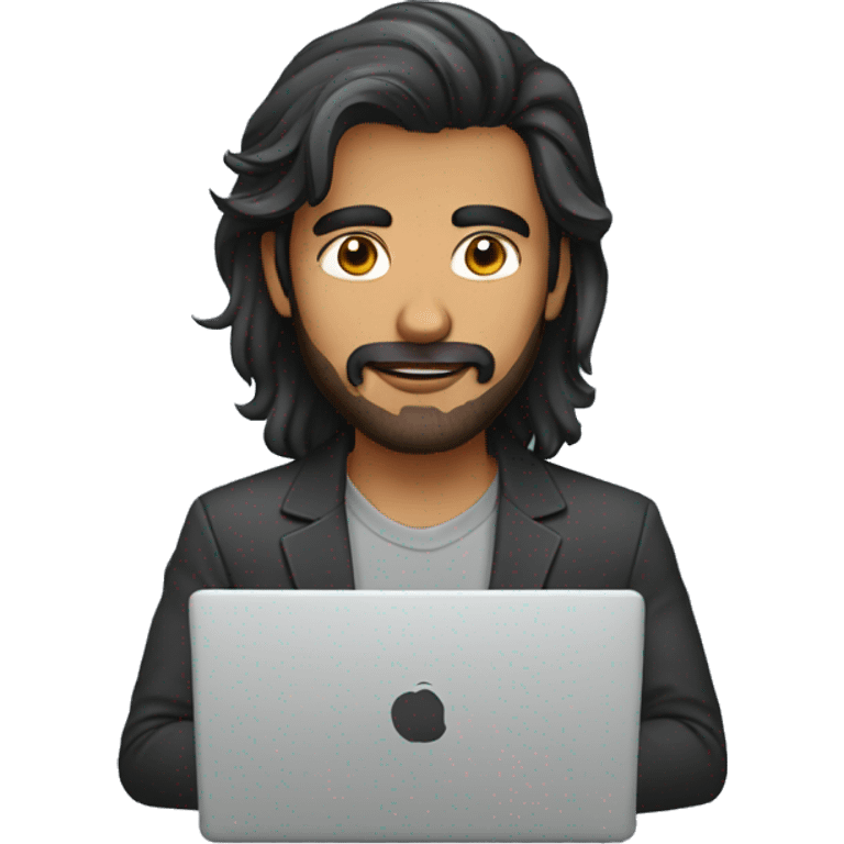 indian guy long hair facial hair working in laptop emoji