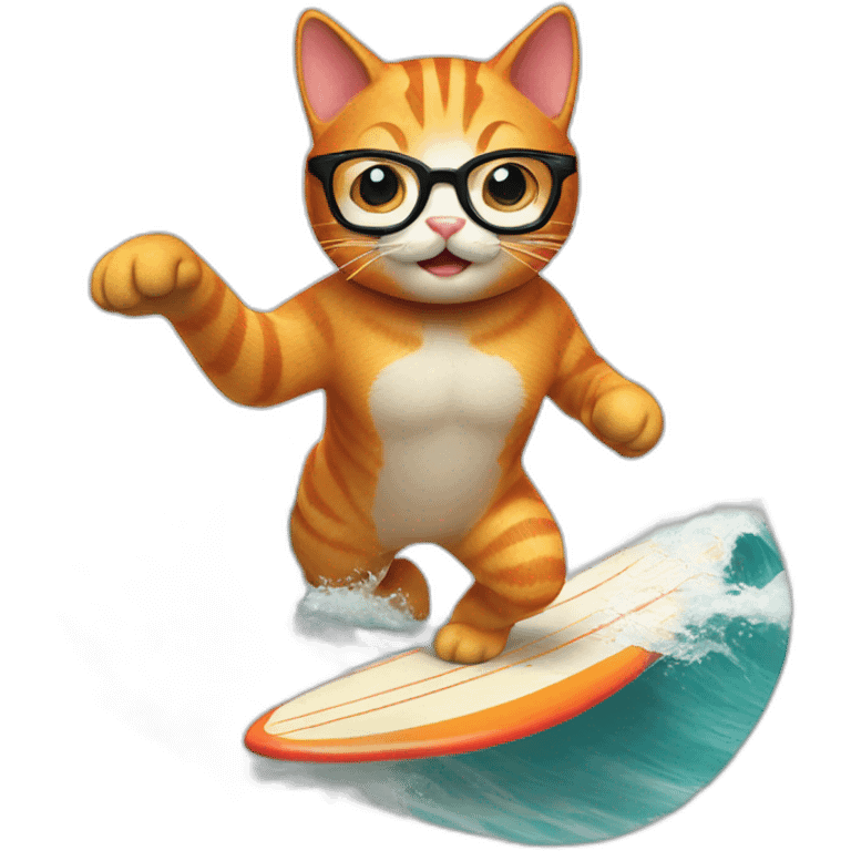 A ginger cat with glasses surfing waves emoji