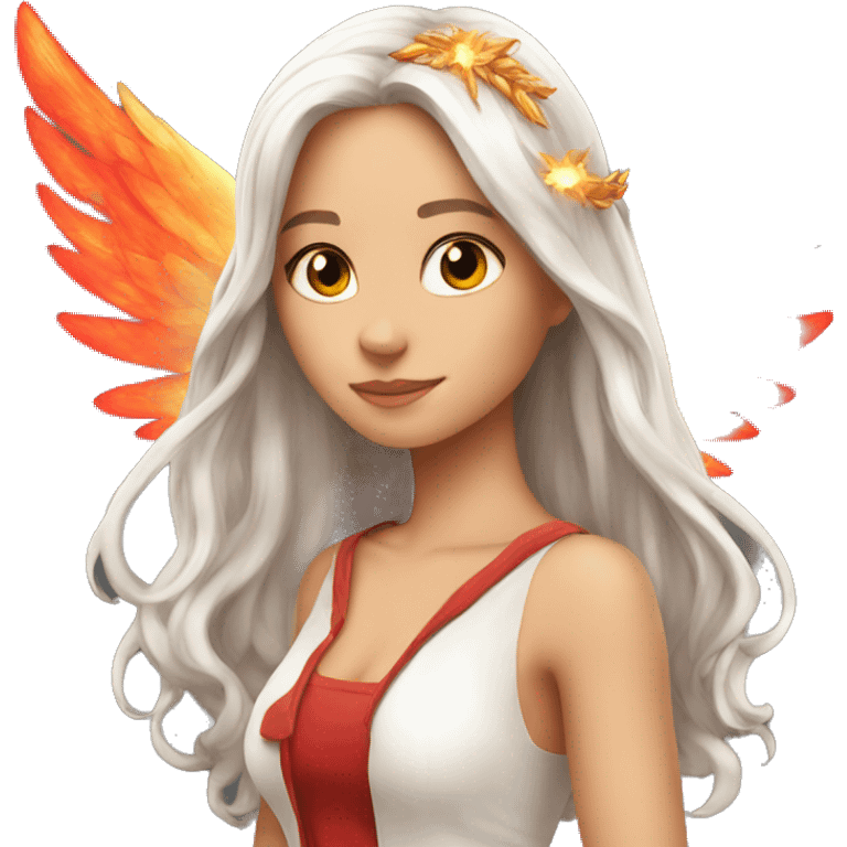 big wings, fire, Beautiful, fairy, red, long hair emoji