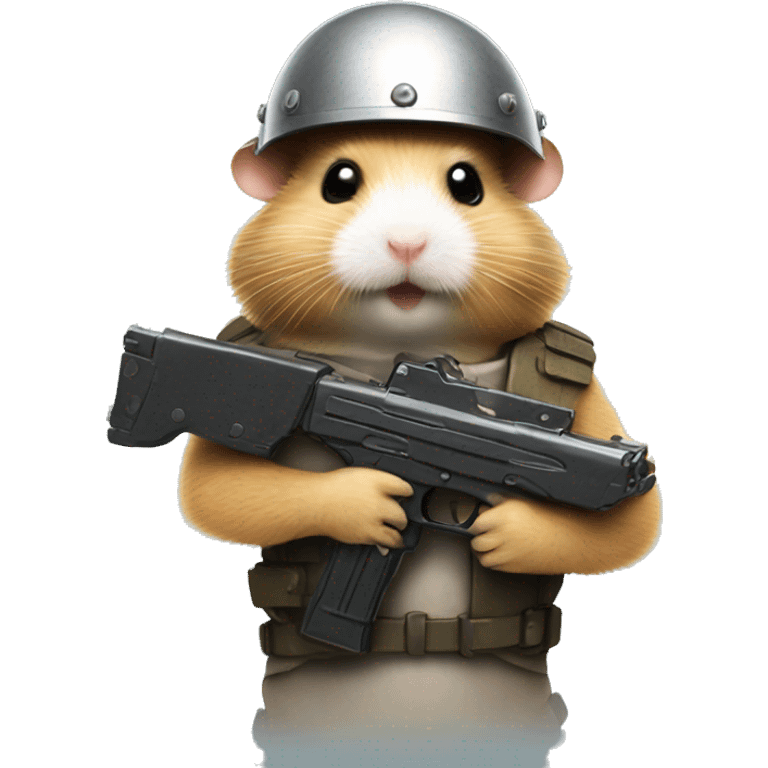 Hamster holding a gun and the shield and wearing a helmet emoji