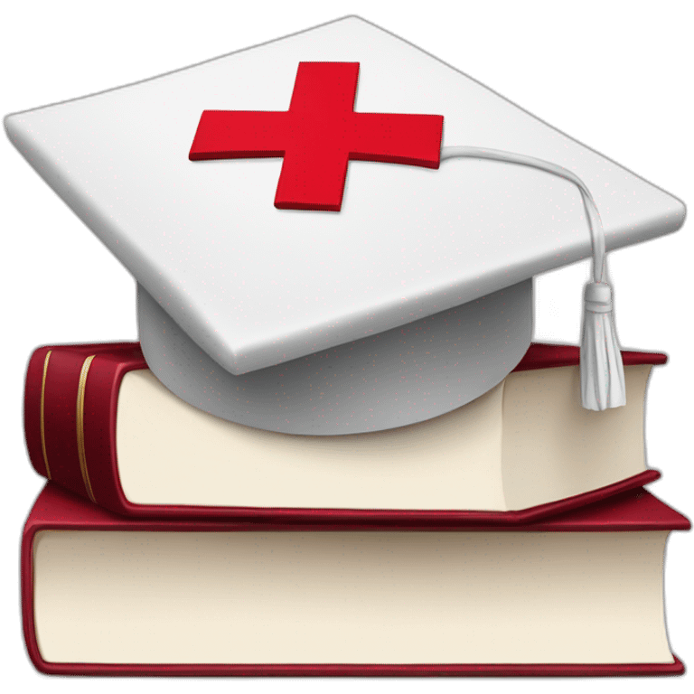 White Student cap with red medical cross On a stack of books emoji