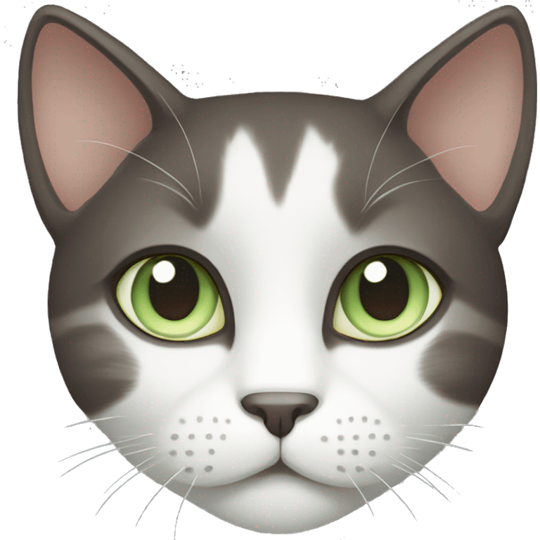 dark brown grey and white cat with pale green eyes  emoji