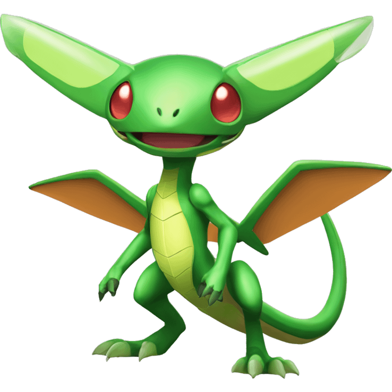 a shiny green Genesect-Flygon-Raptor-Fakémon—hybrid with a futuristic visor-helmet full body emoji