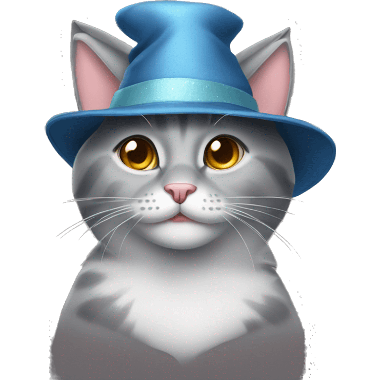 Gorgeous grey cat moji in a New Year's hat emoji