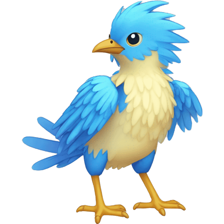 Wet Cool Cute Fantasy legendary blue bird water-type-Hydro-Phoenix-avian Fakemon full body emoji