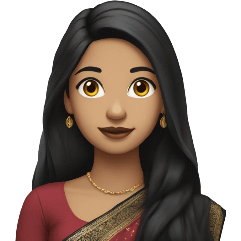 Light skin long black hair girl wearing black saree emoji