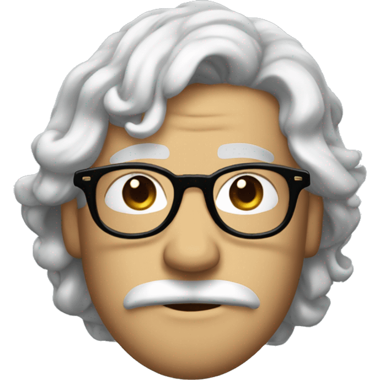 dutguy with round glasses blue eyes long wavy hair moustache soul patch glasses emoji