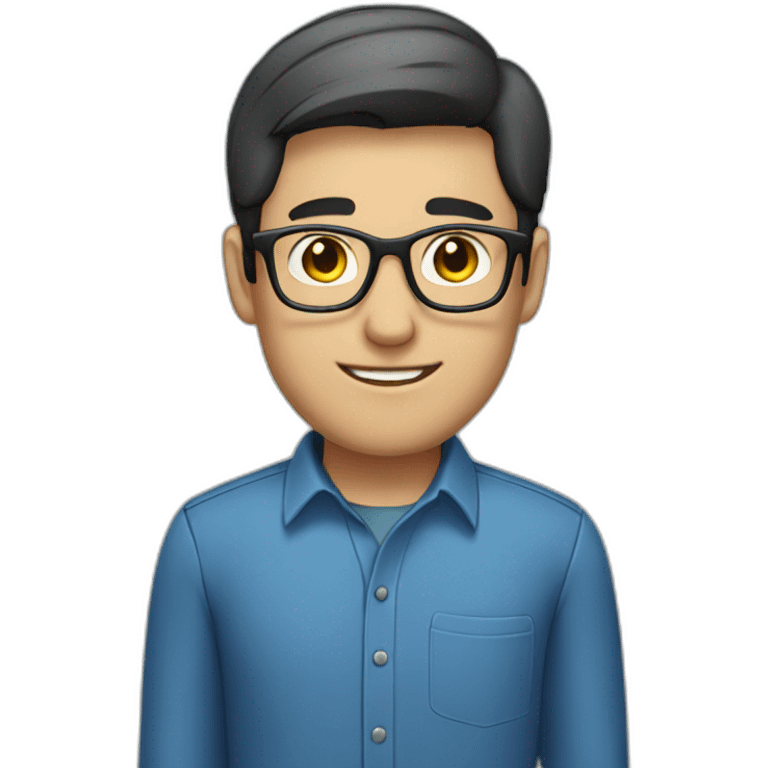 male employee dark short hair glasses blue shirt emoji