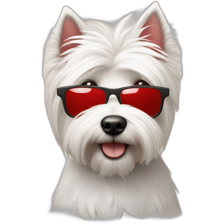 Humano con pelo de punta y gafas rojas y un perro westie emoji