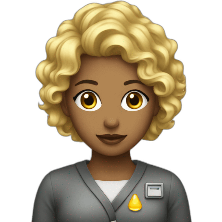 Preatty young lady with blond and curly hair working with in nuclear field emoji