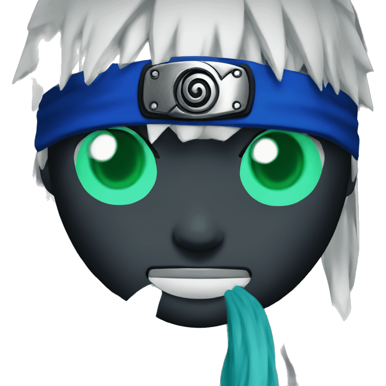 naruto character with extreme long bright blue hair, head band and green sharingan eyes emoji