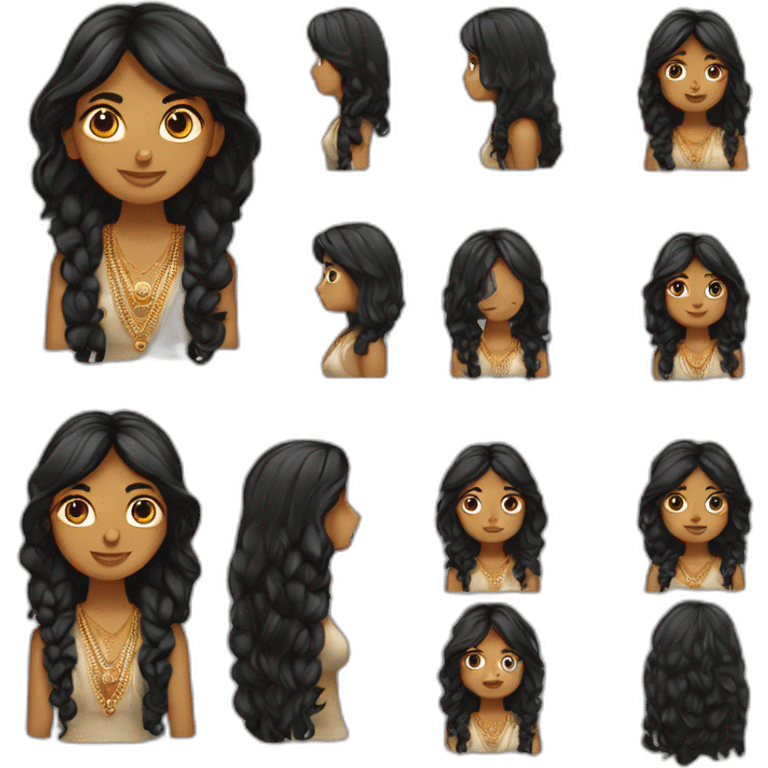 Fille indienne avec cheveux long noir bouclé emoji