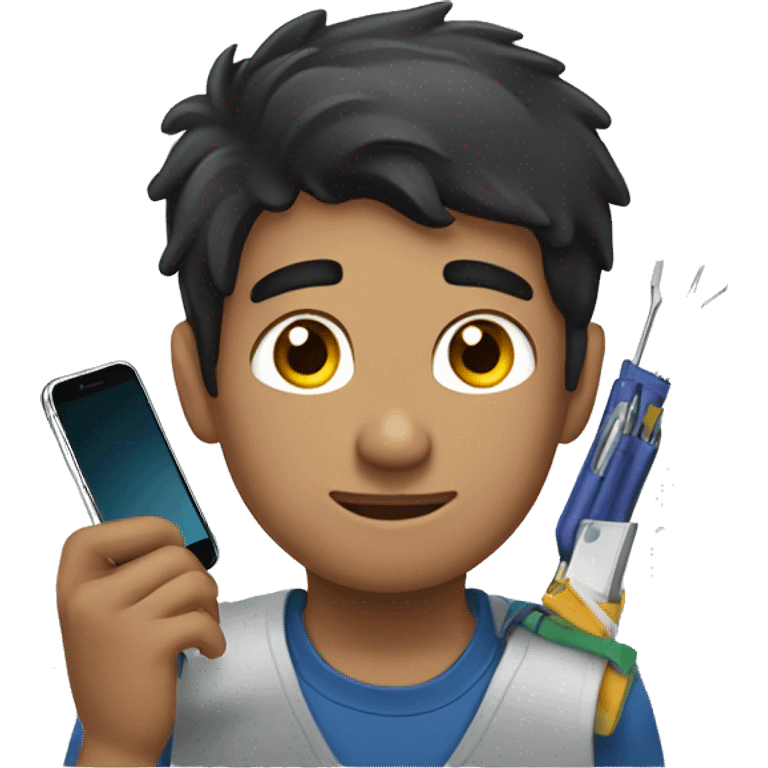 a young guy master with dark hair repairing iPhones emoji