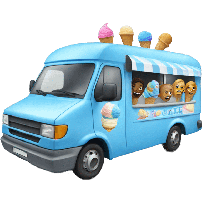 blue ice-cream van with 10 people running ￼ emoji