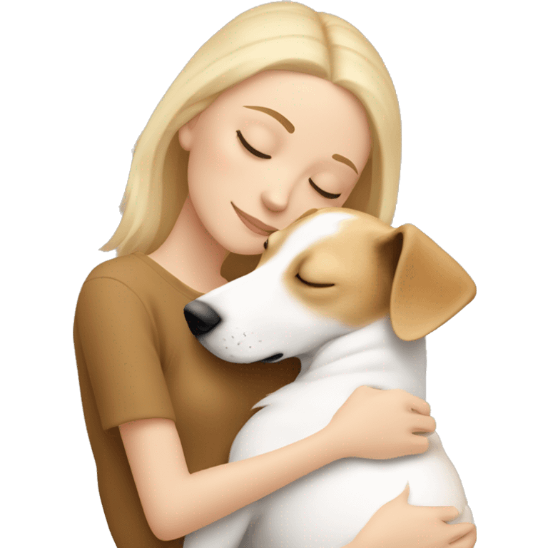 White blonde girl who sleeping in cuddle with her light brown jack russel  emoji