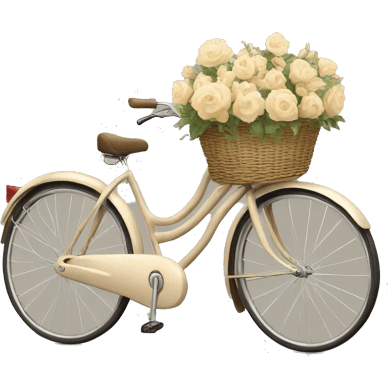 Vintage beige bike with a basket and flowers  emoji