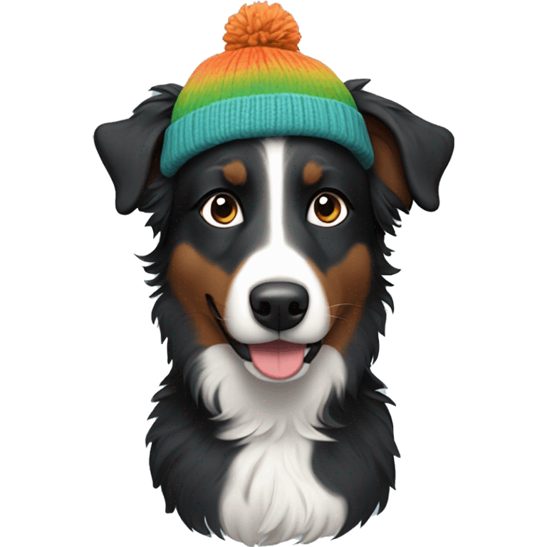 Small black australian shepherd dog wearing a knit cap emoji