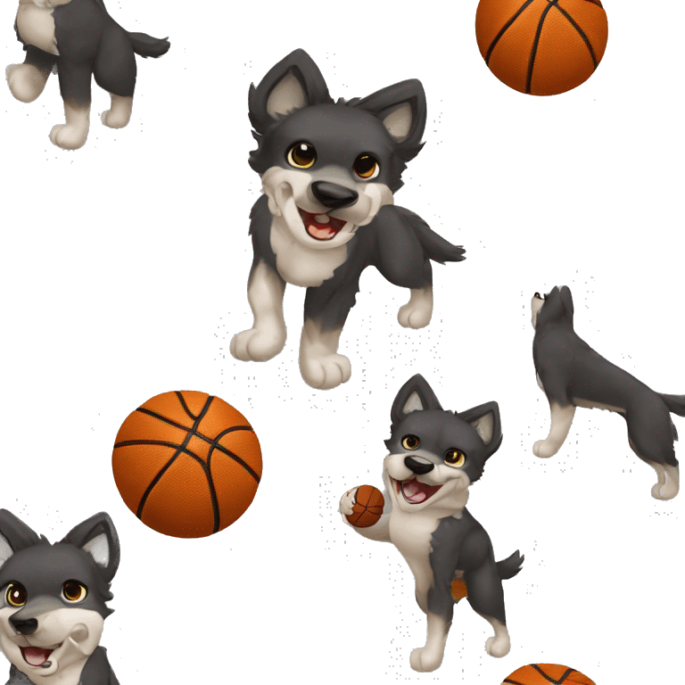 Perro lobo manto negro jugando basquetbol  emoji