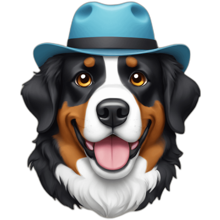 A Bernese mountain dog wearing a cheese head hat emoji