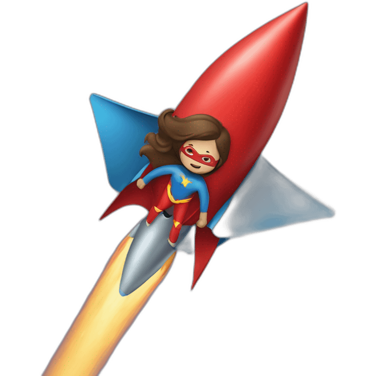 person dressed with a superhero cape but without mask is riding on a rocket emoji