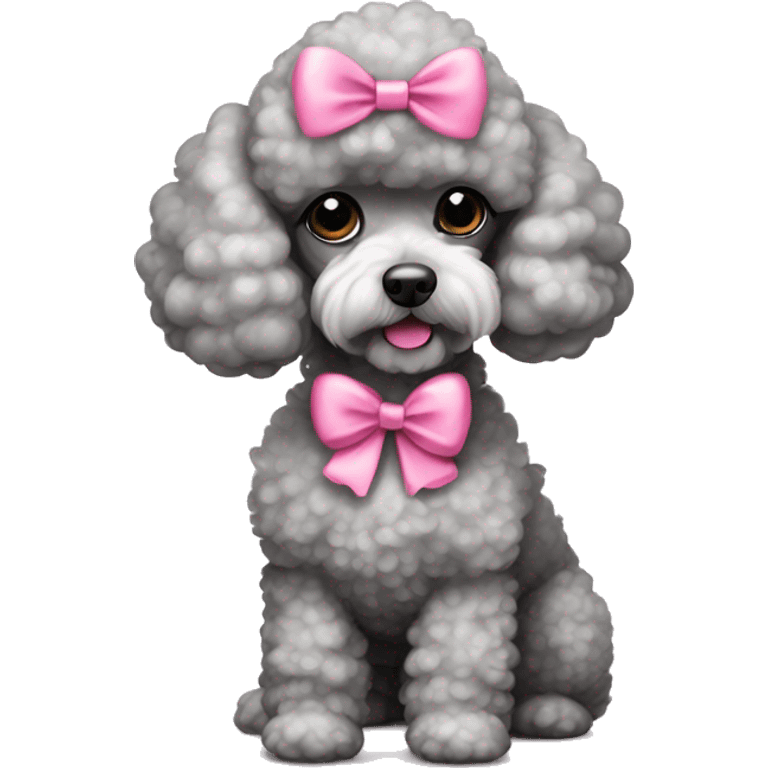 Grey and white toy poodle with pink bow on head  emoji