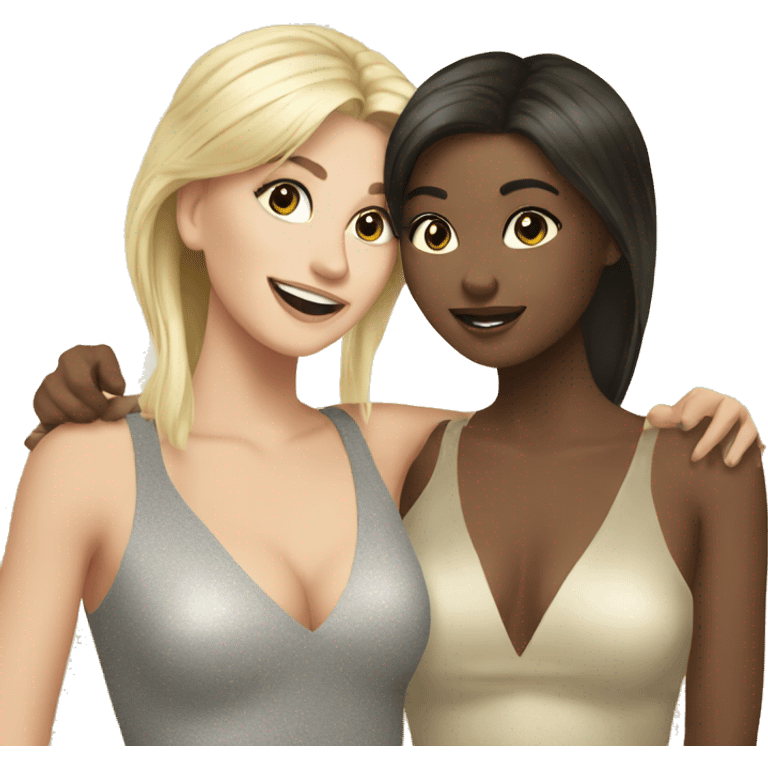 Blonde and brunette friends celebrate the new year emoji