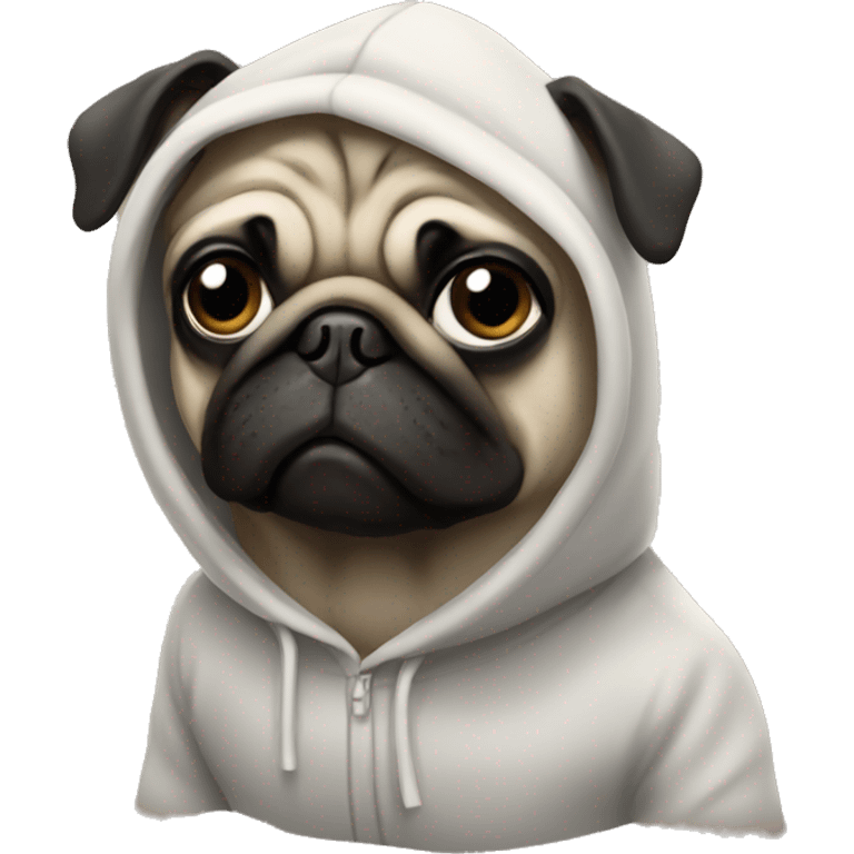 A pug wearing a hoodie emoji