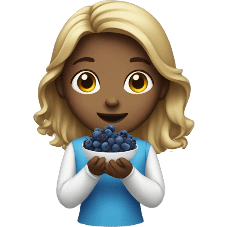 Girl standing eating blueberries emoji