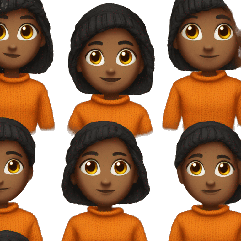 orange sweater black beanie brown skin emoji