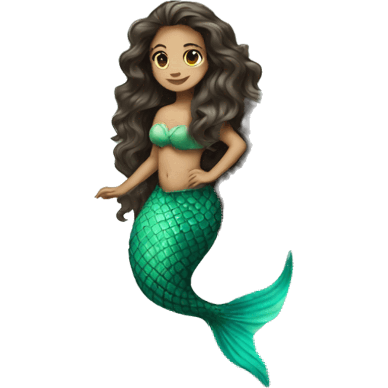 long wavy hair brunette mermaid with green tail  emoji