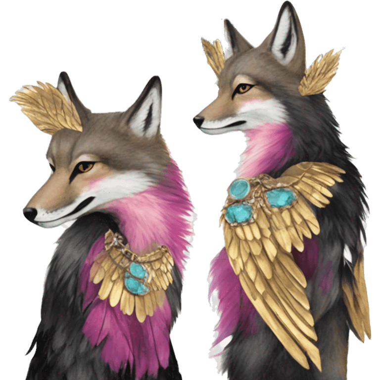 Dark black Beige cyan Pink magenta burgundy maroon cyan beige gray coyote fox black stripes wearing gold jewellery gold piercings gold gilded vintage watercolour tie dye black raven wings emoji