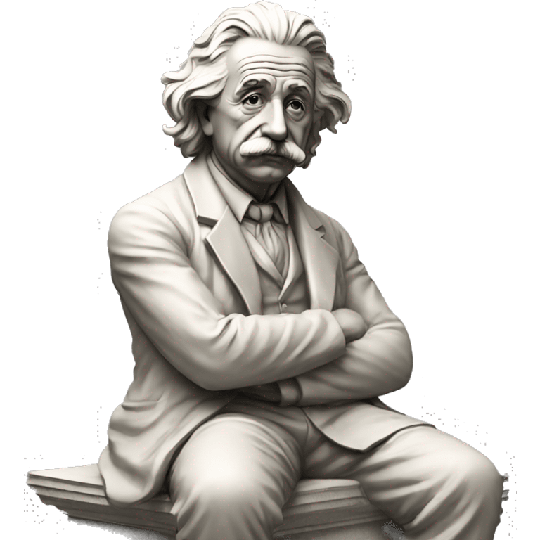 sitting philosopher-statue as albert einstein thinking emoji