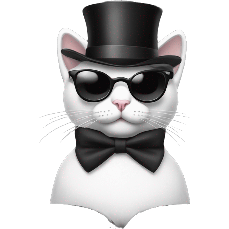 Black and white cat with top hat and sunglasses emoji