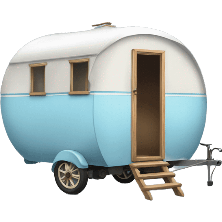 Realistic light blue vintage round gypsy caravan wagon camper emoji