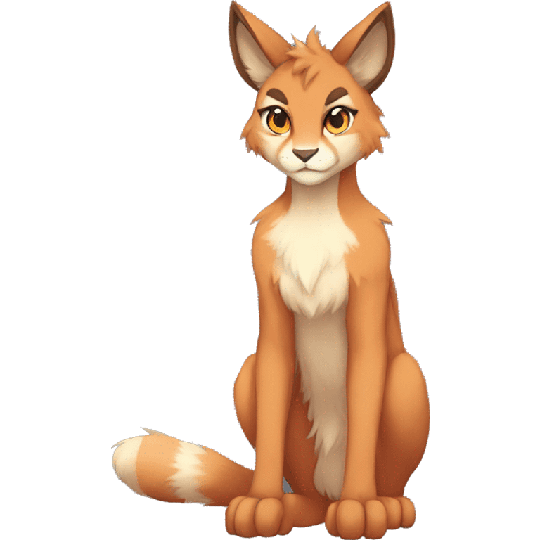 Anthro Beige-Orange-Brown Furry-Sona-Fakemon Lynx-Caracal Full Body emoji